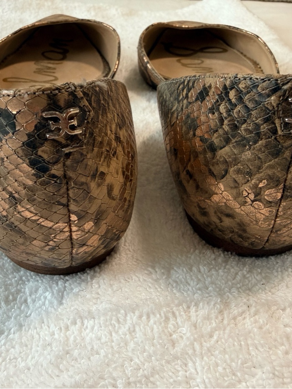 Sam Edelman Metallic Bronze Snake-Print Pointed D'Orsay Flats - Picture 3 of 4